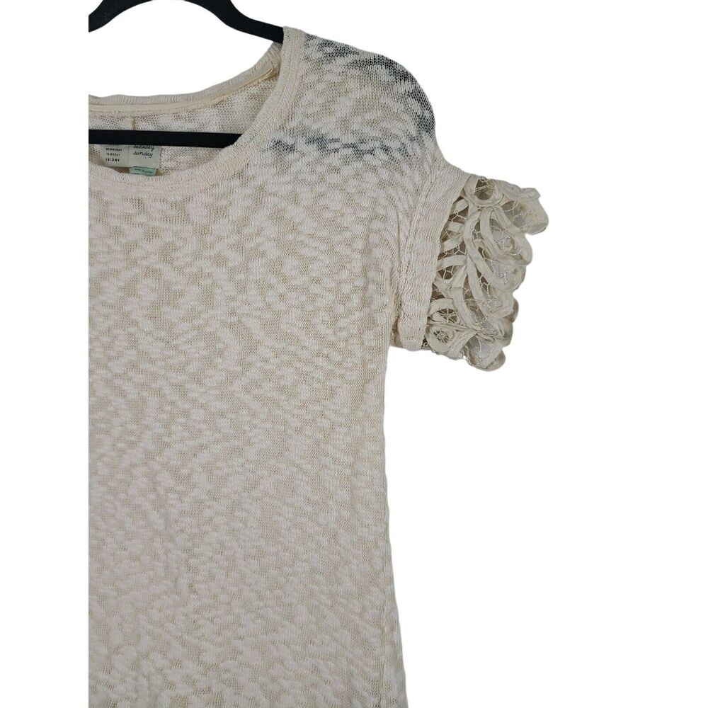 Saturday Sunday Anthropologie‎ Sweater Top XS Womens Cream Lace Pullover Sheer - Picture 2 of 10